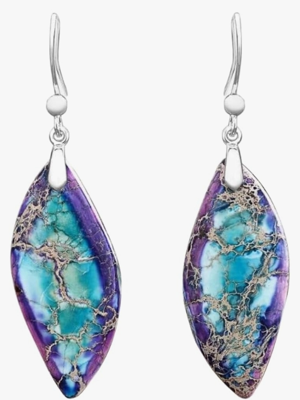 NWOT Sterling-Style Blue & Purple Marbled Drop Earrings